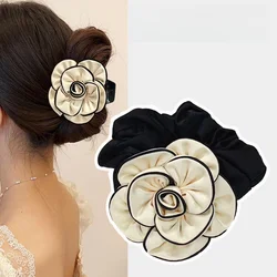 Autumn Camellia Handmade Flowers Hair Ties French Vintage Headband for Women Stylish and Chic Headrope Elegant Hair Scrunchies