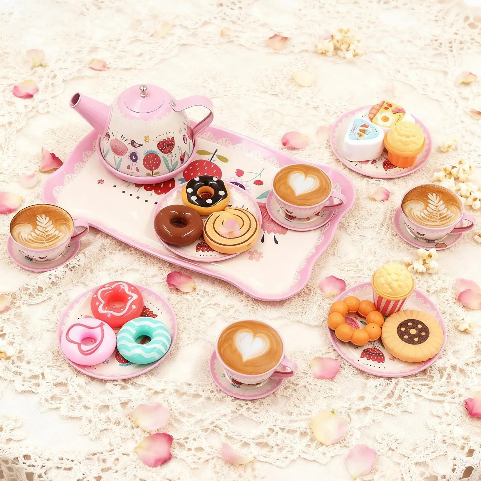 مجموعة حفلات الشاي للفتيات الصغيرات للمطبخ التظاهري للعب لعبة وقت الشاي مع بسكويت الحلوى والكعك وإبريق الشاي وهدايا عيد ميلاد الأميرة #2