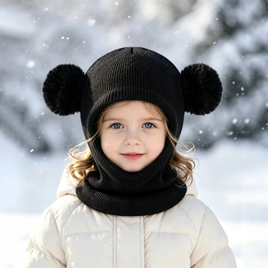 One-piece caps, scarves, ear protectors for autumn and winter, and embroidered cat headscarves for boys and girls aged 1-6