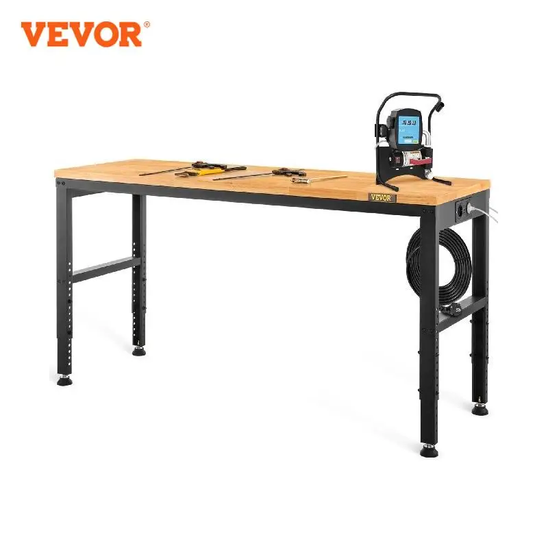 VEVOR Établi Garage Atelier Table de Travail 183x64x97 cm Hauteur Réglable 72-97 cm, Établi d'Atelier Plateau en Bois Dur Cadre en Acier, Établi Multifonctionnel Robuste pour Réparation Bricolage