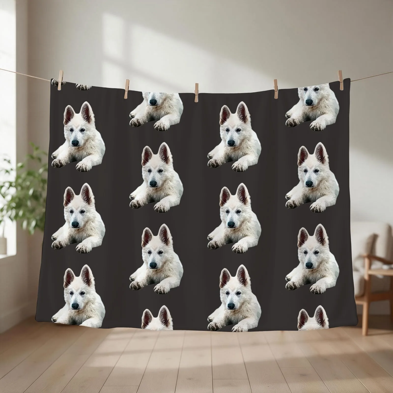 White Swiss Shepherd Puppy Dog Cute Throw Blanket couch cozy soft plush fuzzy picnic outdoor blanket