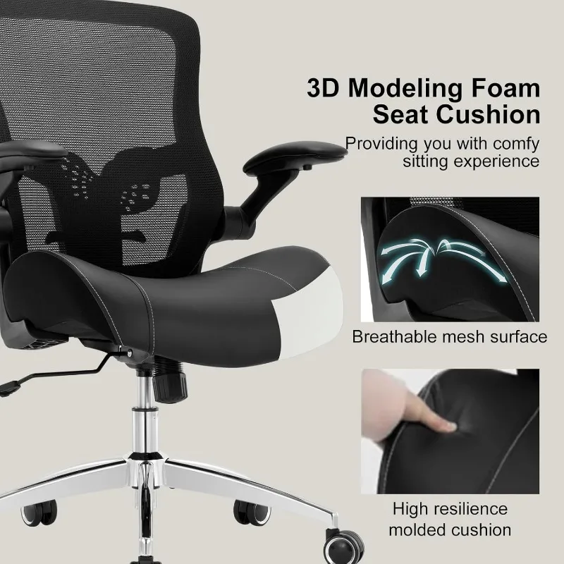 Cadeira de escritório ergonômica com almofada de espuma, grande e alta, Heavy Duty, larga e macia, modelagem 3D, mesa, casa, 400lbs