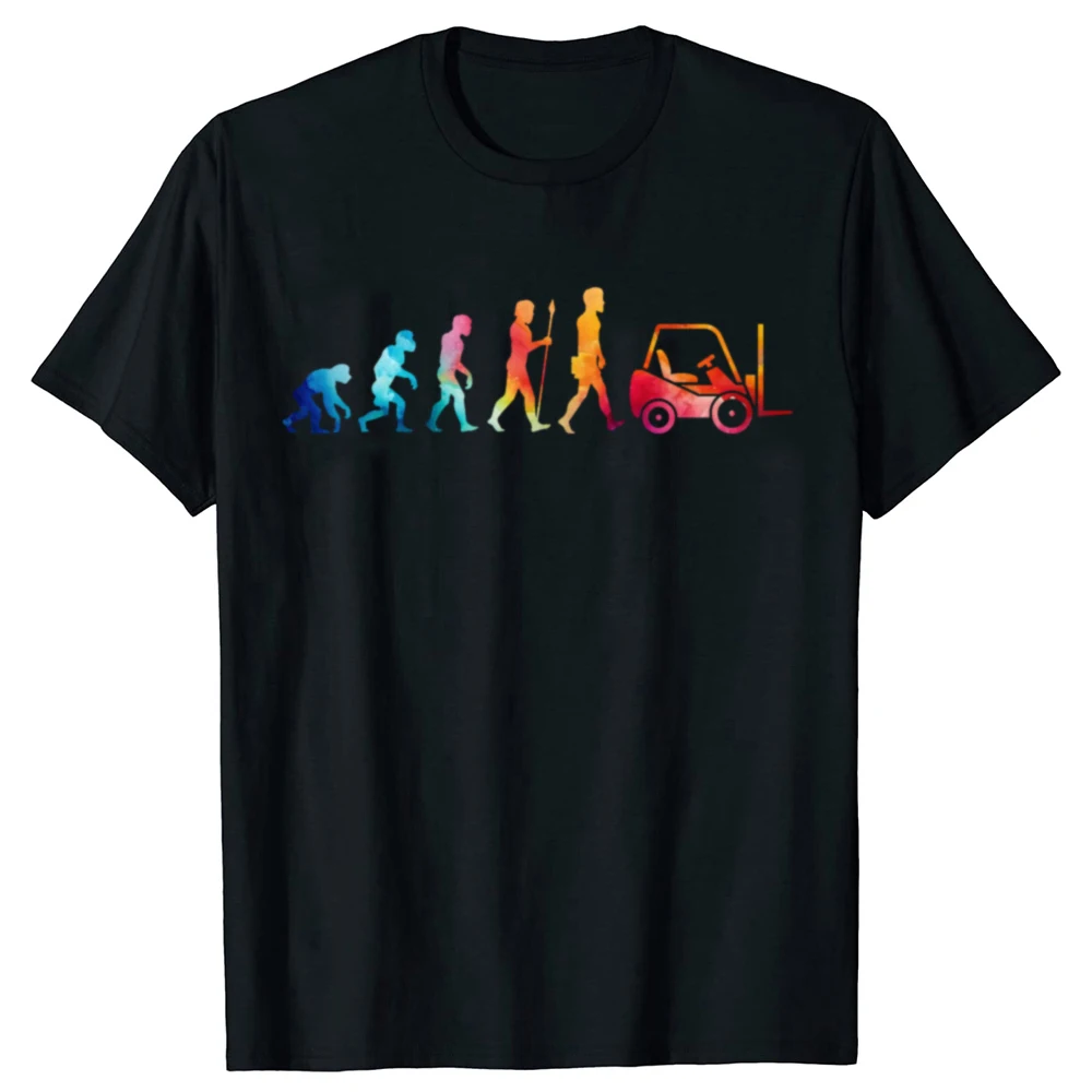 Lustige T-Shirts mit Gabelstaplerfahrer-Evolution-Truck-Grafik für Herren und Damen, modisches, lässiges T-Shirt aus 100 % Baumwolle, lockeres, übergroßes T-Shirt – Detail 2