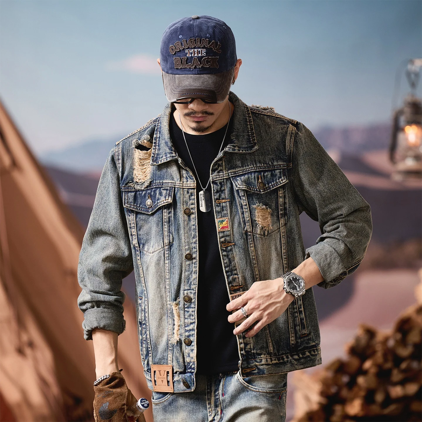 

Мужская осенне-зимняя джинсовая куртка с эффектом потертости в американском уличном стиле, модная рабочая одежда, стильная городская модель