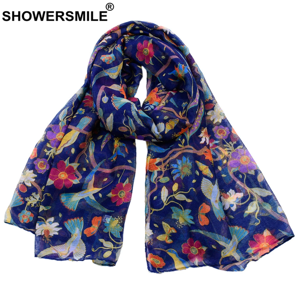 SHOWERSMILE-bufanda con estampado de flores para mujer, bufandas coloridas de gasa para primavera y otoño, Echarpe