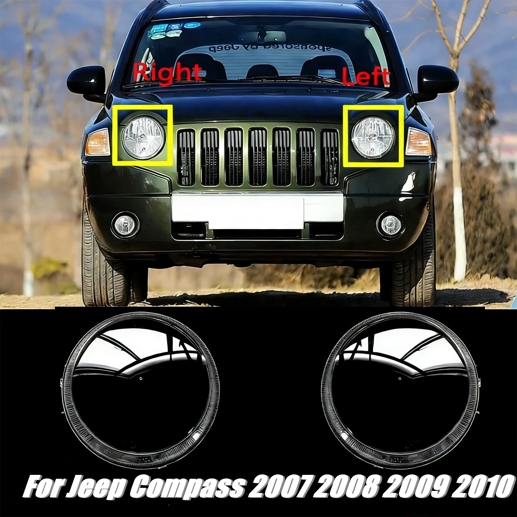 ヘッドライトカバー-ジープコンパス-2007-2008-2009-2010-透明ヘッドランプ-ランプシェル-レンズ-ランプシェード