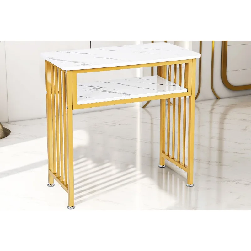 Double-layer nail art table specially designed for manicure and tattoo salons with imitation marble patterns