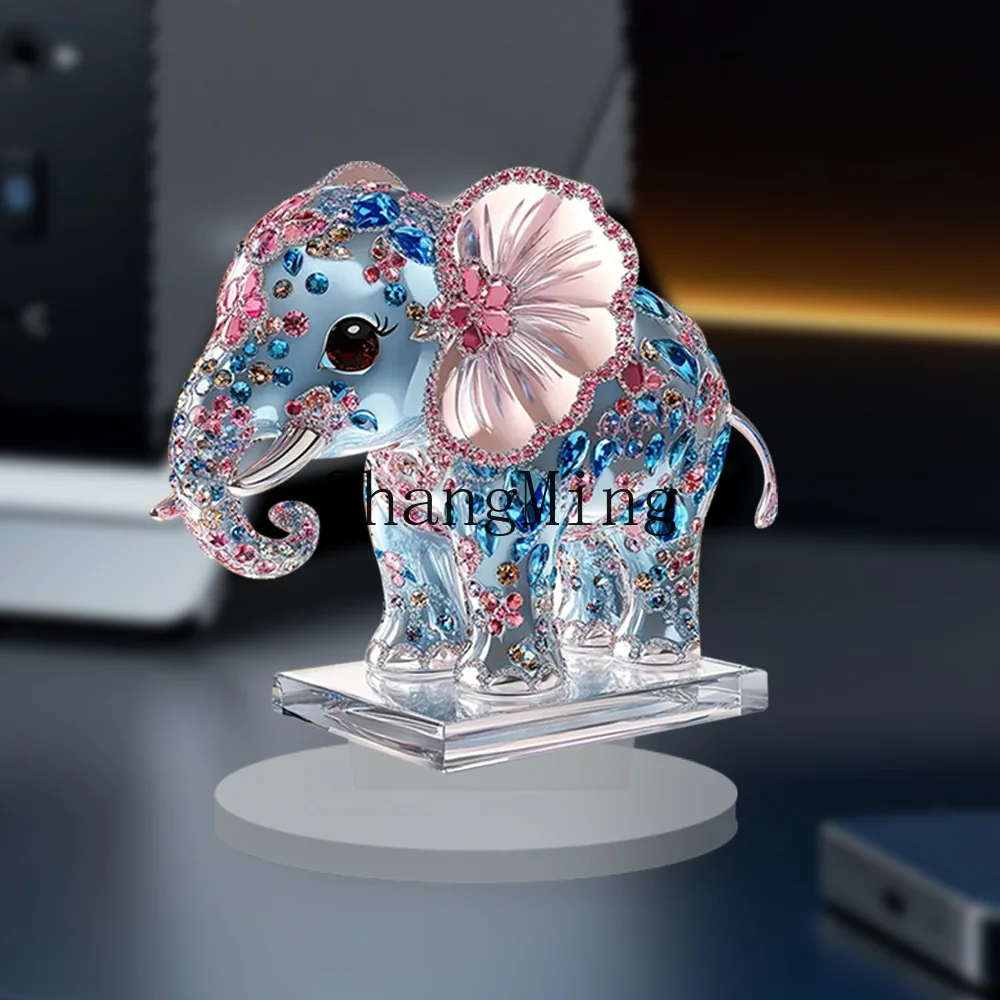 

XH Cartoon Blue Pink Elephant 2D Acrylic Home Living Room Bedroom Tabletop Ornament Assembly Props Ornament