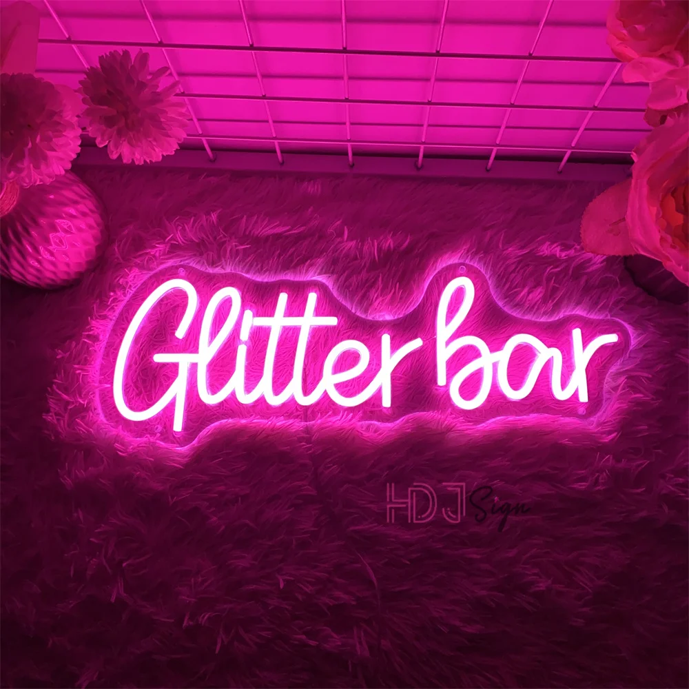 Glitter Bar Neon Led Sign Nightclub Bar Party Room Decor LED Neon Lights Birthday Bedroom Bar Club Salon Decoration Neon Signs