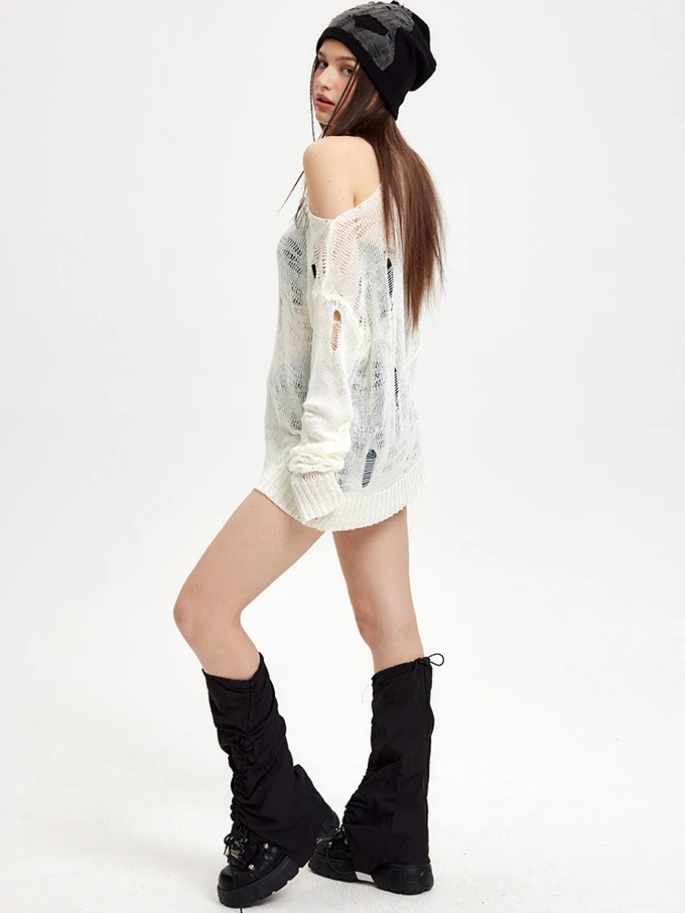Chic Hollow Out Long Sleeve T-shirts Women Off Shoulder Loose Leisure All-match Tops Girls Young Cool Soft Thin Breathable Ins