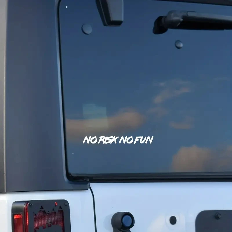 1 pc simple text- No Risk No Fun Car Sticker Decal Black/White/reflective Vinyl Graphical Sticker Car Door And Stickers Hood