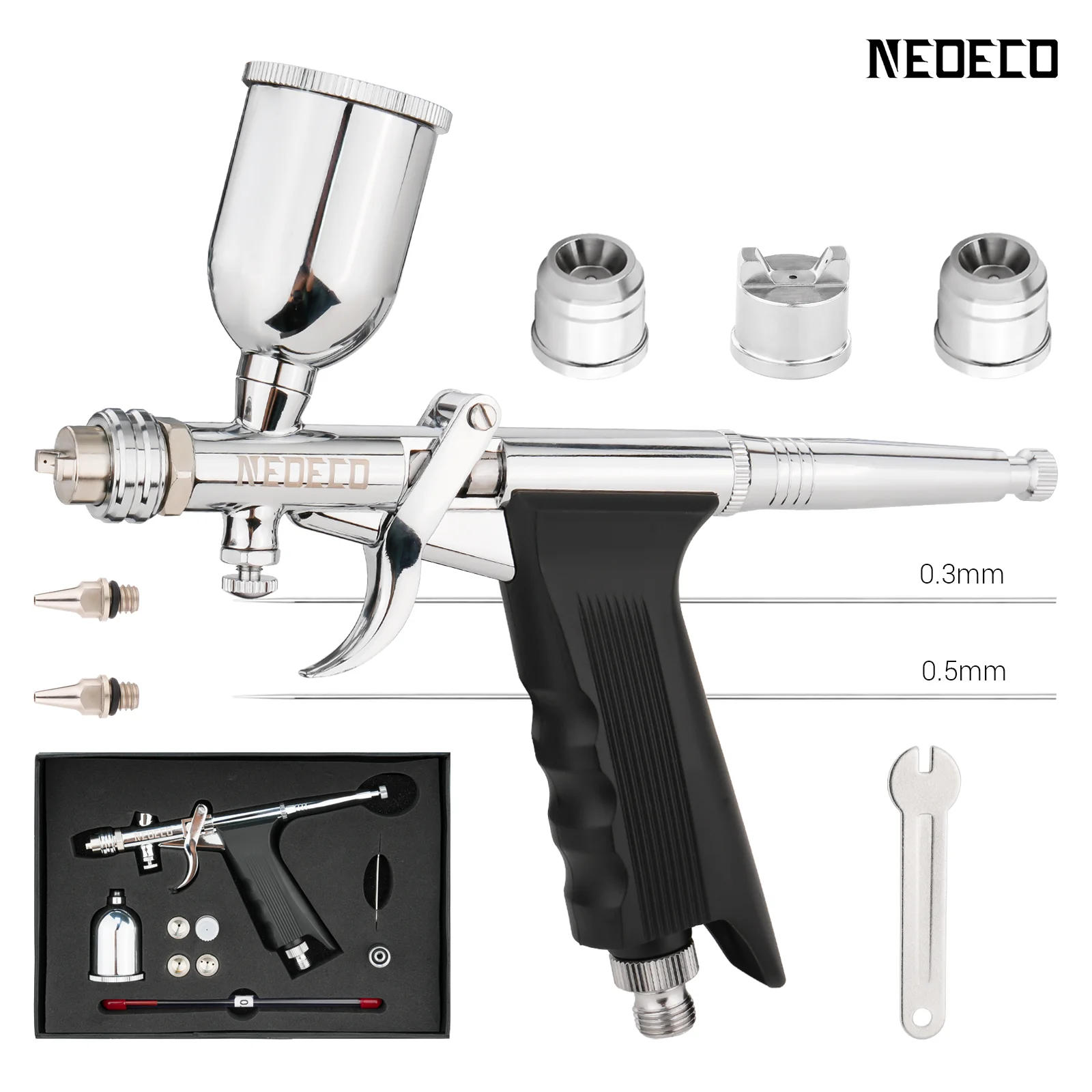 Schwerkraft-Feed Dual-Action Pistolengriff Airbrush Trigger-Typ Fan Spray Air Brush 0,3 mm/0,5 mm 15CC Flüssigkeiten Tassen für Automodell DIY – Detail 1