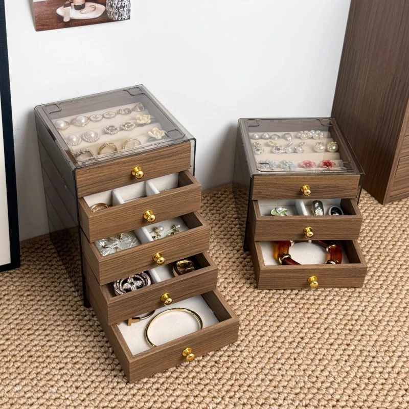 

Transparent Walnut Wood Jewelry Box, Large Capacity Multi-functional Storage Box with Multiple Drawers, Ideal for Storing and Or