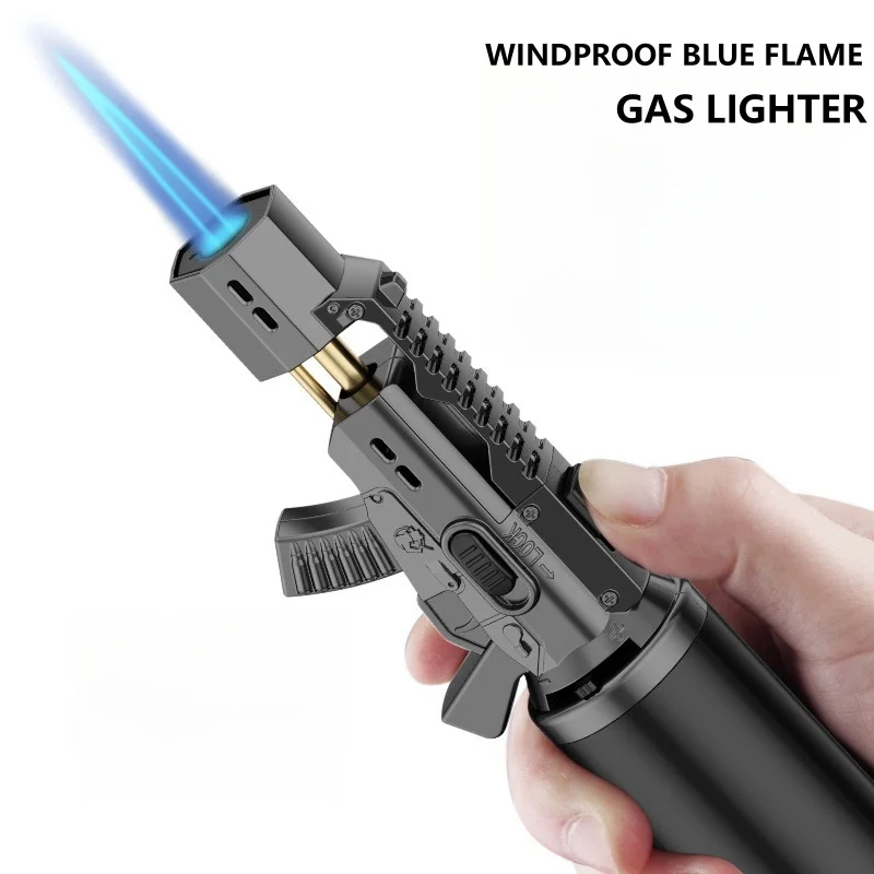 Metal Outdoor Windproof Butane Gas Lighter 1300° Blue Flame Torch Jet 360° Use Ignition Gun Kitchen Welding BBQ Cigar Tool