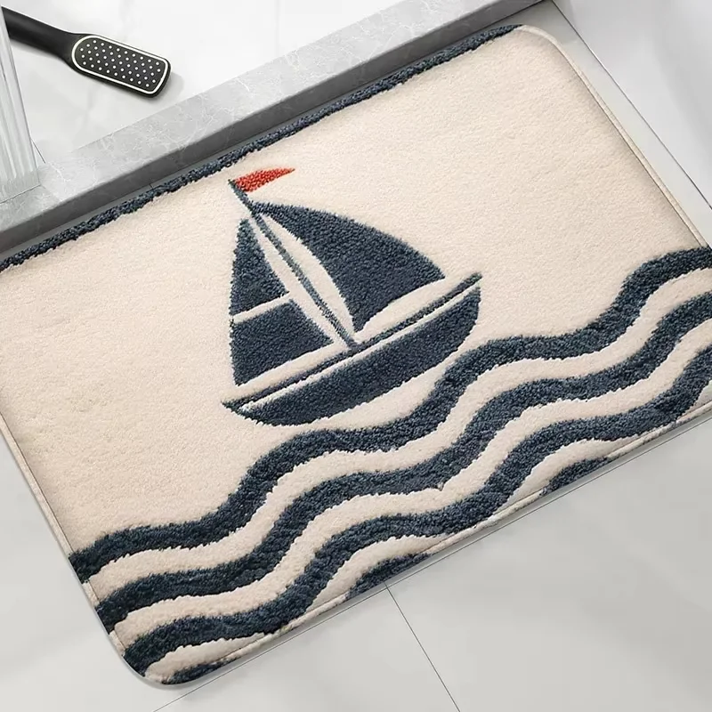 VIKAMA Ocean Style Bathroom Mat Shower Room Entrance Mat Toilet Water-Absorbing Non-Slip Carpet Home Decoration