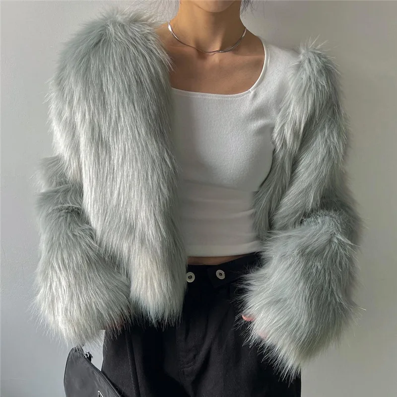 

KIDCRKJ Winter Women's Faux Fur Coat Long Solid Fluffy Hair Female's Artificial Fur Jacket Short Slim Mink Fur Outwear For Lady