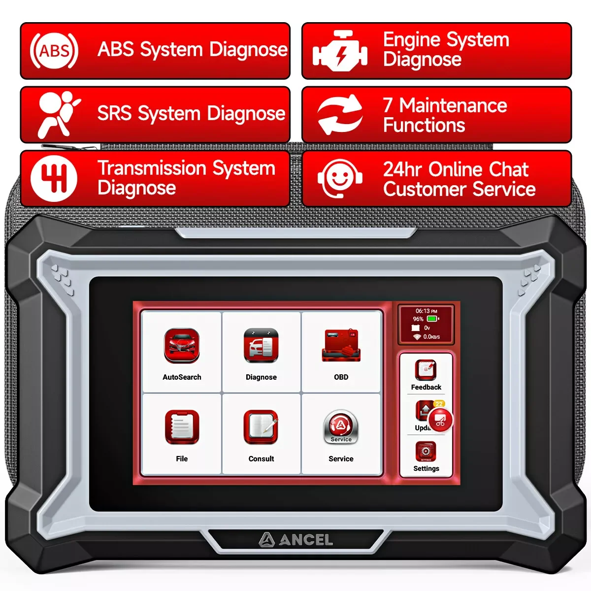 

ANCEL DS100 OBD2 Scanner ABS SRS TCM Engine Code Reader 4 System Car Diagnostic Scan Tool Oil Gear ETS Reset