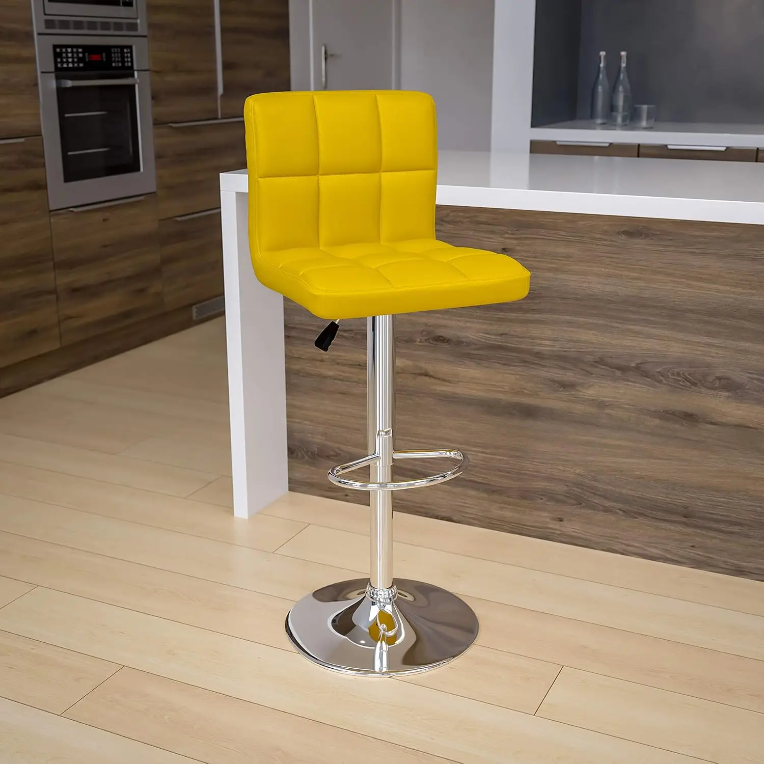 

Yellow Quilted Vinyl Adjustable Height Barstool With Chrome Base