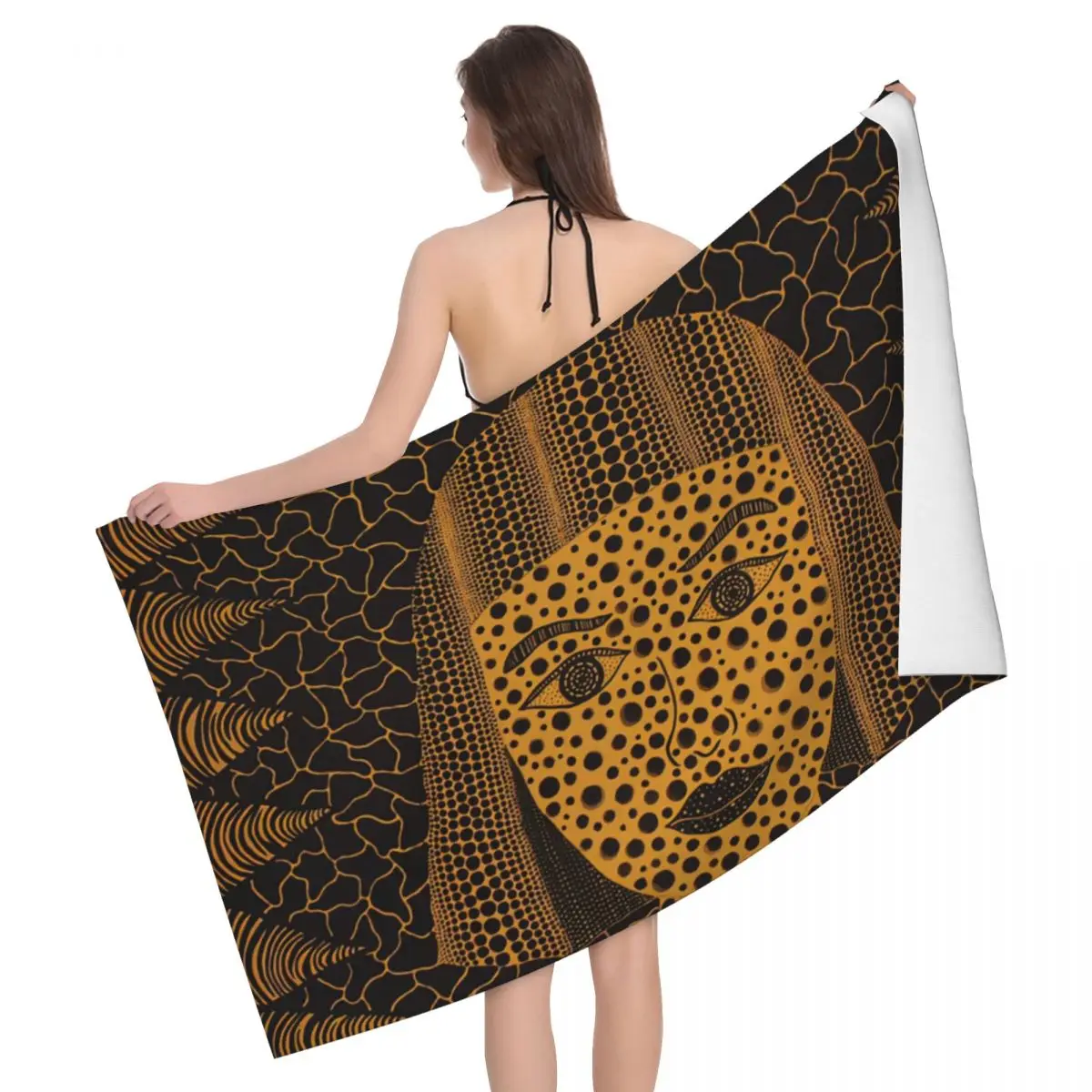 

The Dot Face Beach Towel Customized Yayoi Kusama Super Soft Microfiber Bathroom Towels