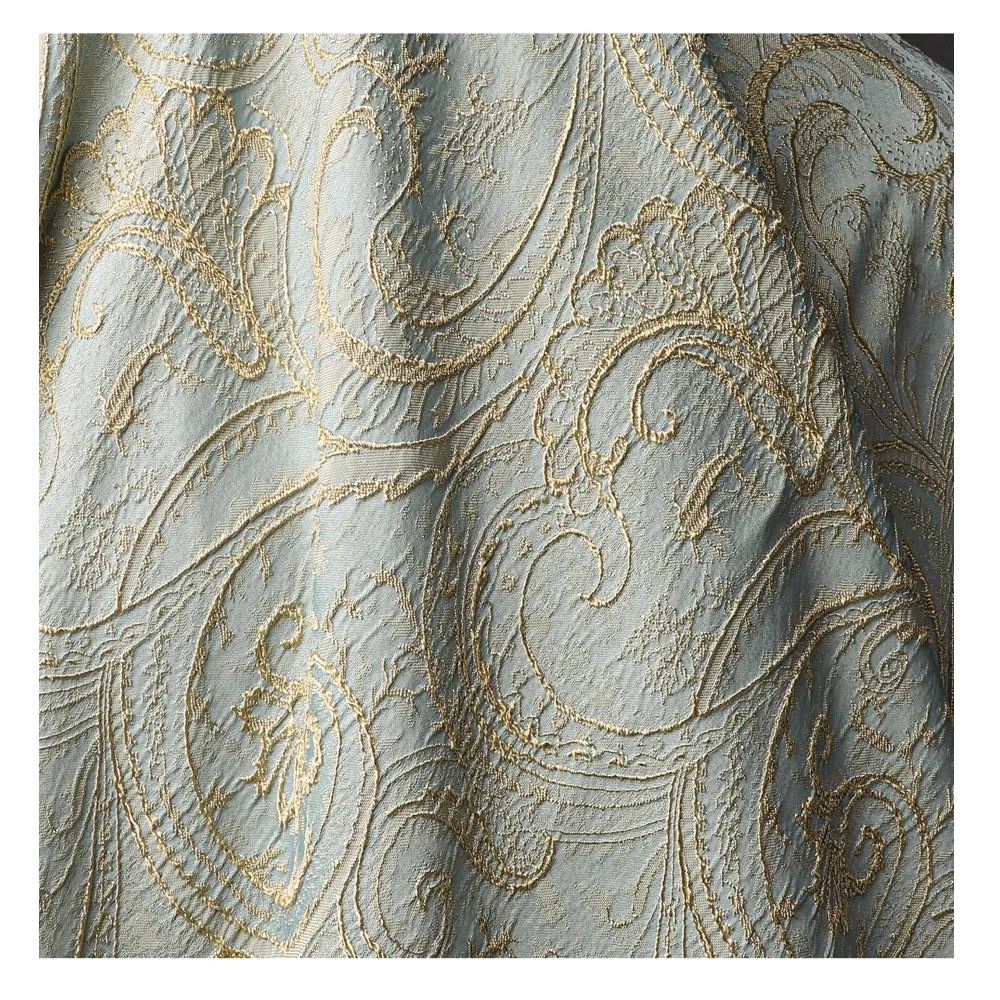 Blue Gold Silk Patterned Cotton Linen Fabric Jacquard Three-dimensional Relief Curtain Decoration Skirt Clothing Design Cloth