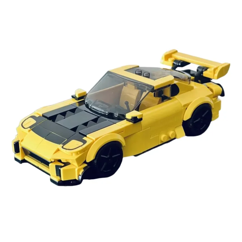 Gelbes MOC-Automodell – zusammengebaute Spielzeugbausteine mit kleinen Partikeln, 267-teilig – Tischdekoration – passend für alle Personen wh