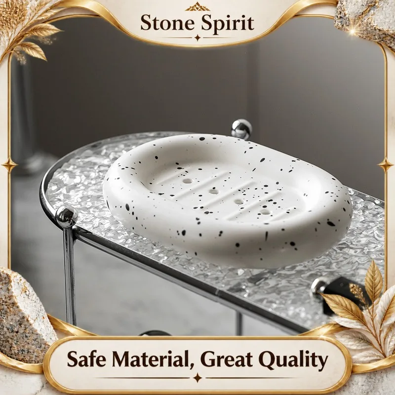 Elegant White Ceramic Soap Dish with Drain Holder, Modern Bathroom Countertop Organizer Tray for Sink Vanity Desk Decoration