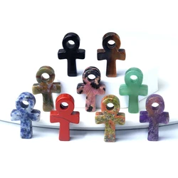 Ancient Egyptian Ankh Cross Natural Crystal Agate Stone Amulet Wave Reiki Healing Crystals Polished Gemstone Gift