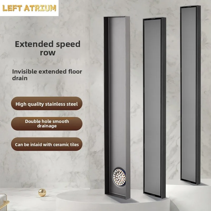 Bathroom partition large capacity anti-odor anti-bug inlaid tile stainless steel water seal gunmetal gray invisible floor drain