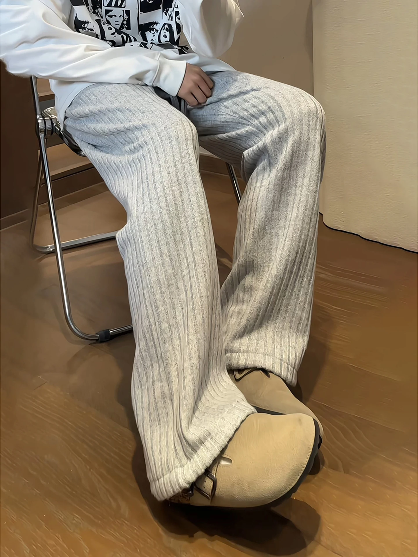 

Мужские зимние повседневные брюки из трикотажа с начесом, прямого кроя, с эластичным поясом, комфортные, свободные, с текстурой в рубчик