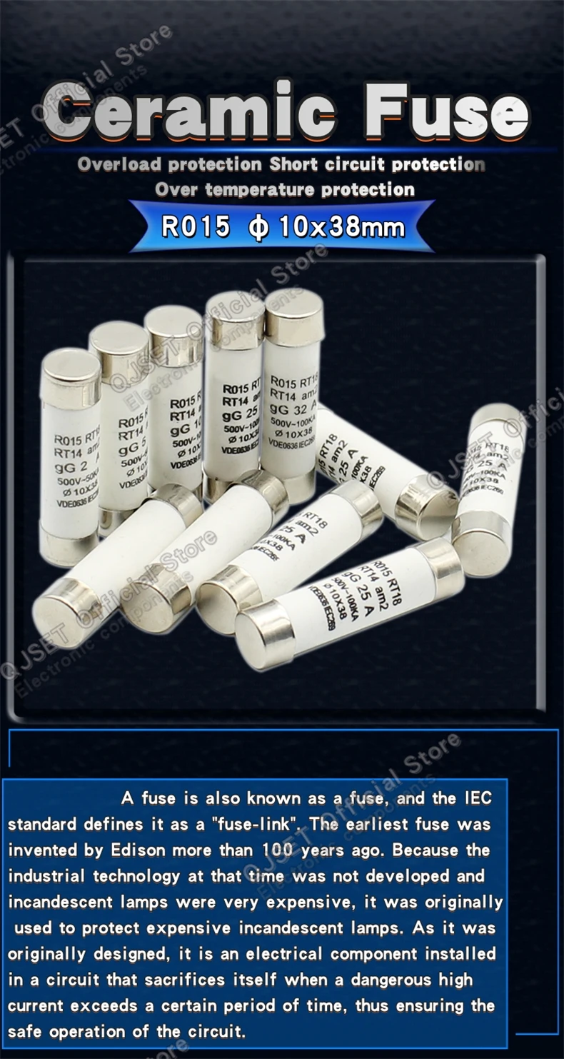 10 Stück R015 10*38 Schnellwirkende Keramiksicherung 10x38mm Sicherung 500V 0,5A 1A 2A 3A 4A 6A 8A 10A 16A 20A 25A 32A 40A 380V RO15 RT18 RT14 RT19 – Detail 1