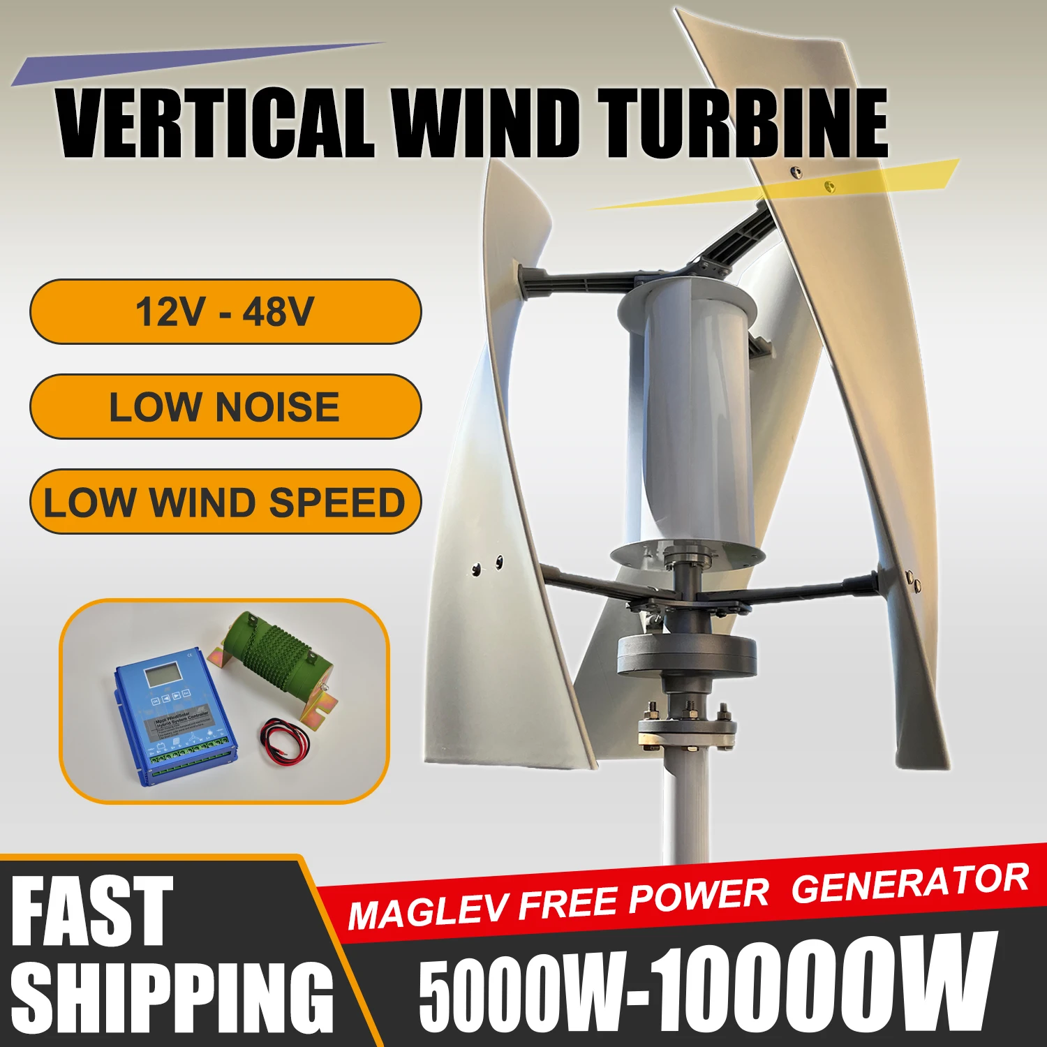 3-Blade Wind Turbine 12V 5000W Vertical Wind Turbine Generator, with Controller, 1.3m/s Coreless Generator, for Home, Industry