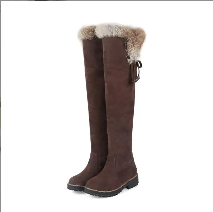 New Warm Snow Boots Women Sexy Winter Shoes Over Knee High Boot Ladies Fashion Low Heels Warm Fur Plush Long Boots Large size