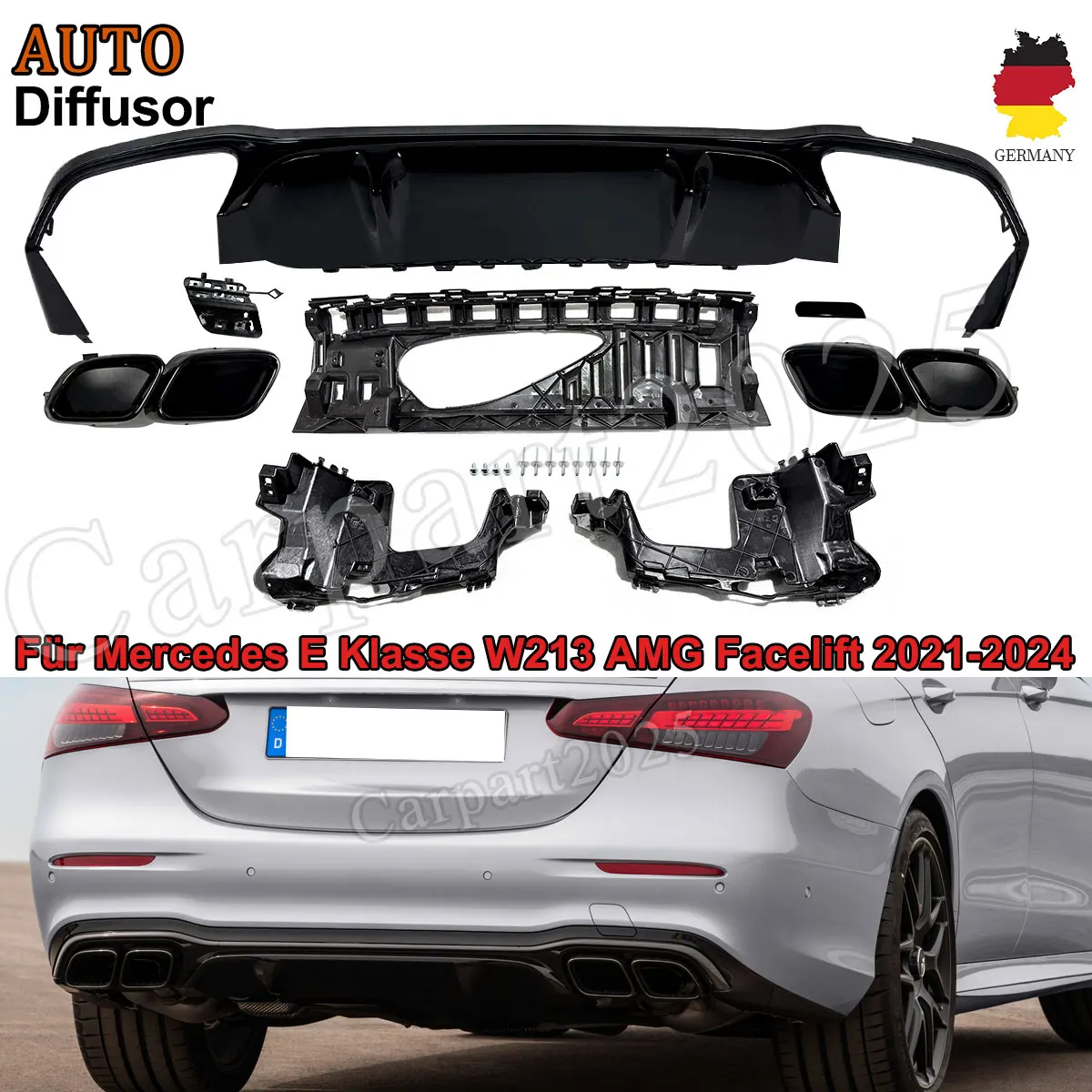 Für Mercedes E-Klasse W213 Diffusorlippe E200 E350 E450 E350e Upgrade E63s A-Stil 2021 2022 2023 Glänzend Schwarzer Heckdiffusor