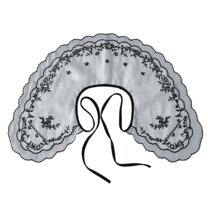 

Fashion Detachable Fake Collar Double Layer Shawl Wrap Embroidery Floral Scalloped Necklace Lightweight Capelet