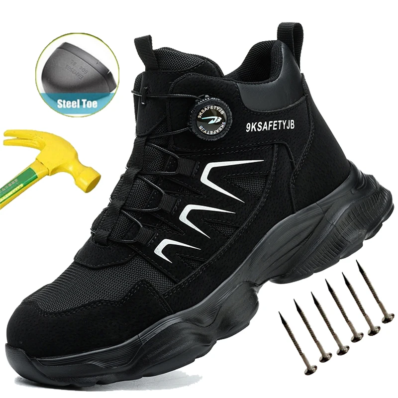 Rotating Button Safety Shoes Men Anti-smash Anti-puncture Work Shoes Breathable Men Sport Shoes Security Protective Boots 41-46