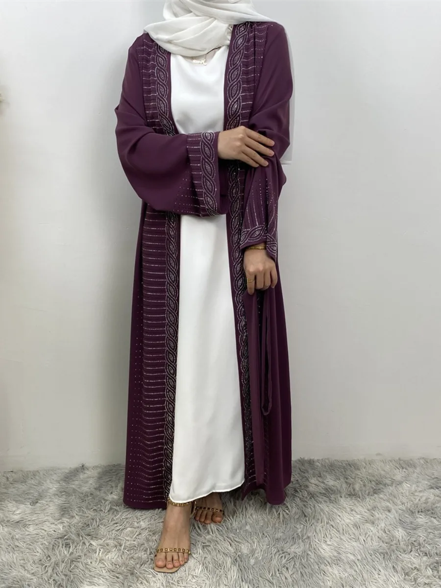 Eid Muslim Party Abaya for Women Diamond Pocket Ramadan Cardigan Long Dress Kaftan Vestidos Largos Dubai Robe Jalabiya 2024