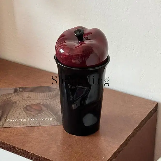 

PYH Retro Simple Creative Ceramic Mug with Lid Office Mug Anti-scalding Insulation Portable Gift Water Cup