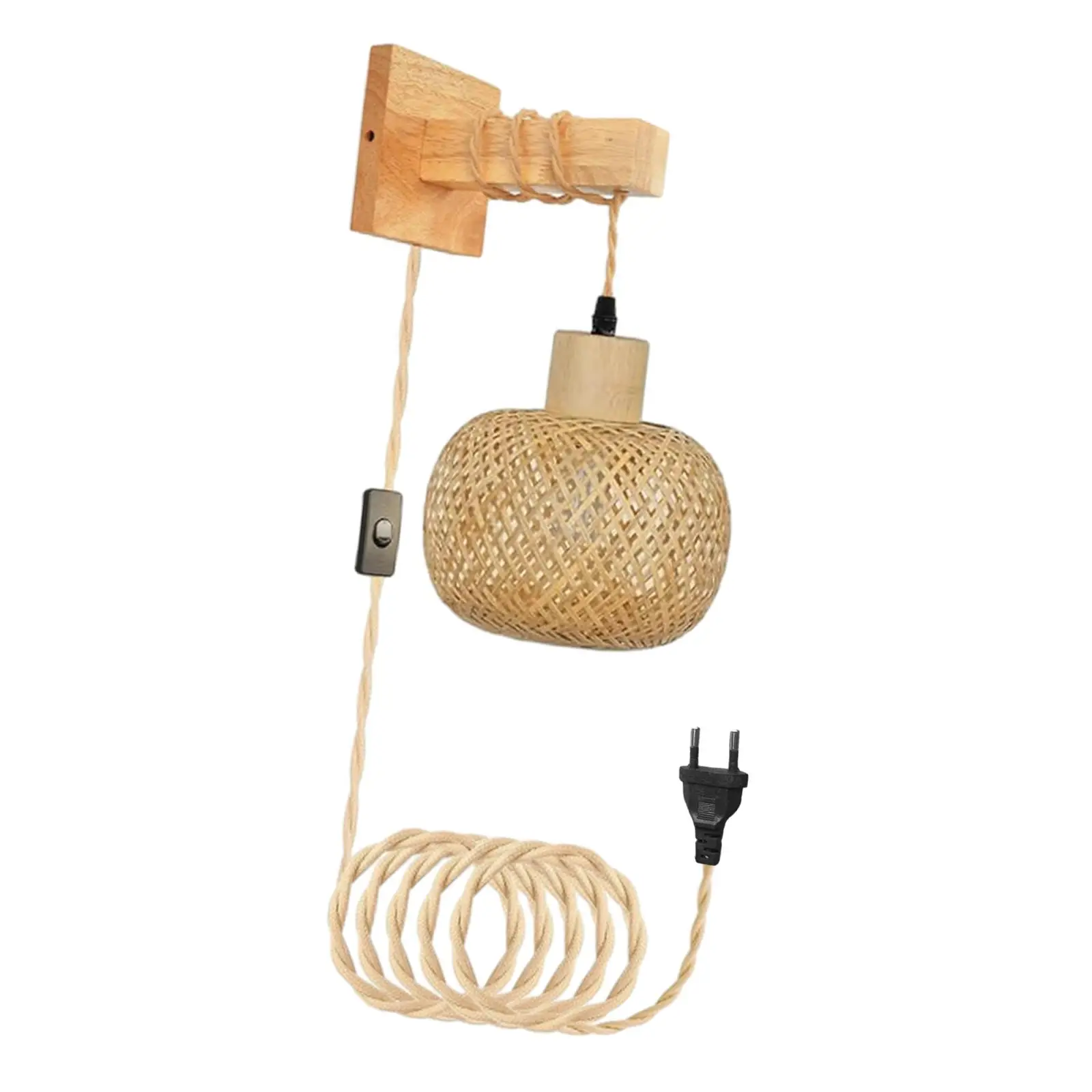 Imagem -02 - Hand Woven Boho Bamboo Wall Lamp Plug-in Pendant Light para Casa Quarto Sala de Estar Casa de Banho Cabeceira Wall Sconce