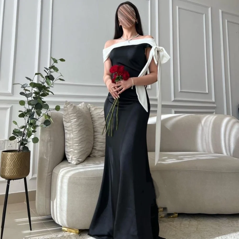 

Customized High Quality Satin Ribbons Celebrity Sheath Off-the-shoulder Bespoke Occasion Gown Long Dresses