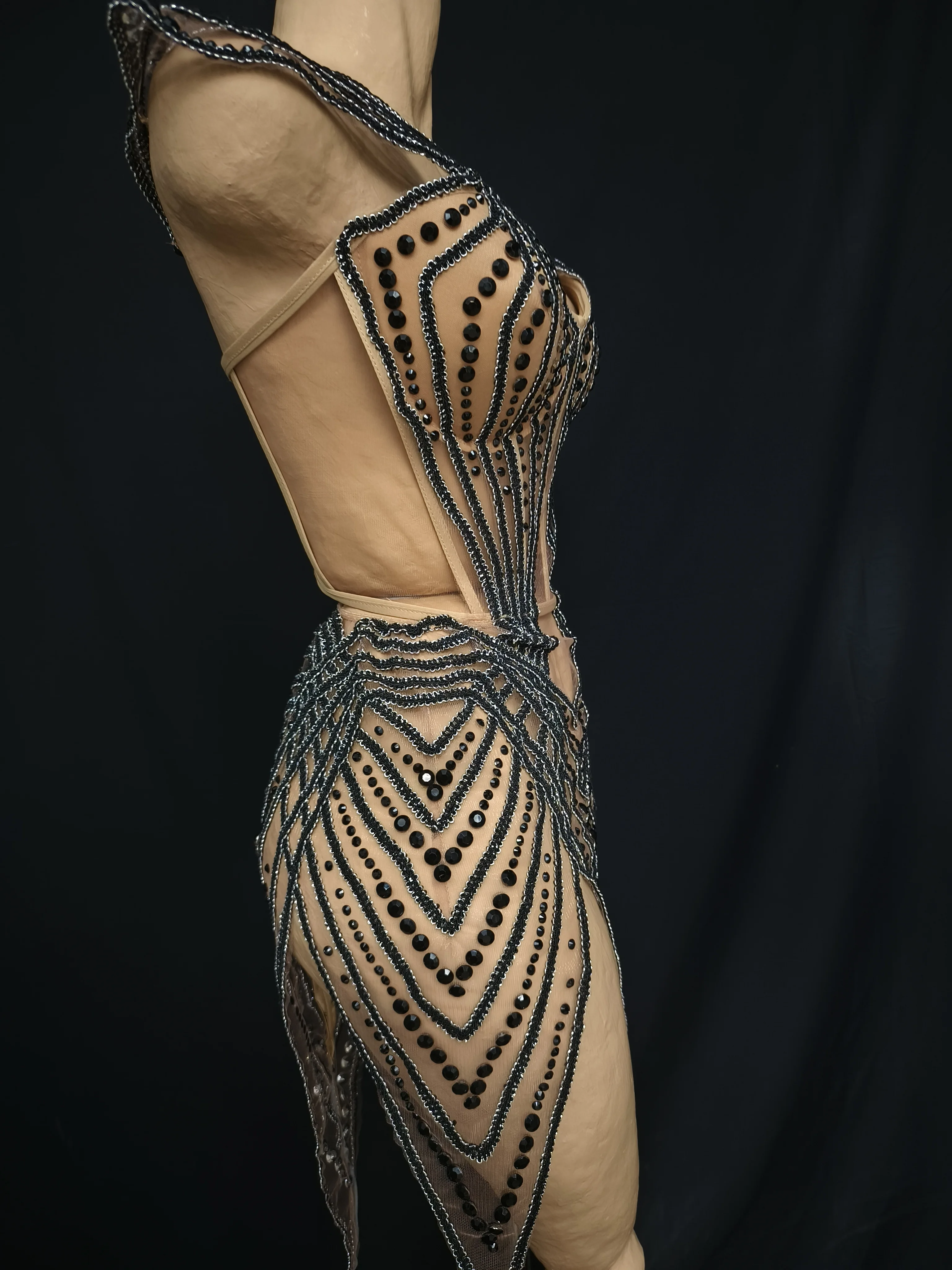 

Jianrui Evening Dress Sexy Perspective Mesh V-neck Tight corset Irregular Skirt Bar Stage Performance Dress prom Cocktail Dress