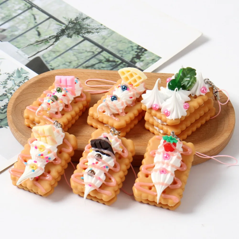 Cream Biscuit Key Ring Simulation Fruit Cake Dessert Food Toy Model Key Chain Car Mobile Phone Bag Pendant Gift Ornament