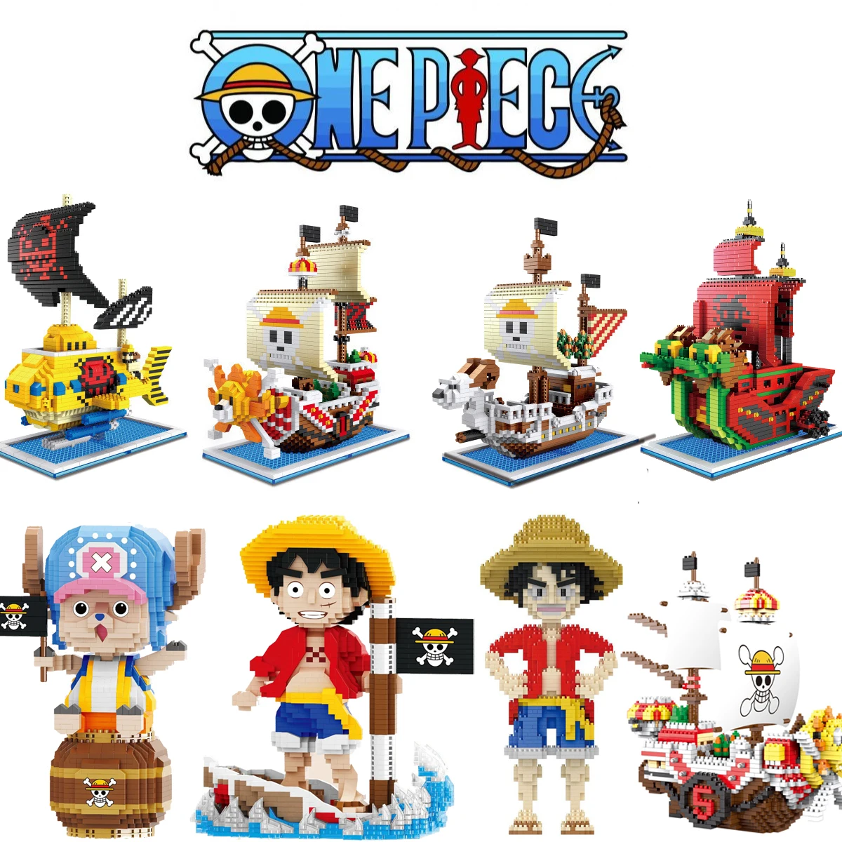 One Piece Luffy Chopper Building Blocks Series Pirate Ship Thousand Sunny Going Merry Model Assembly Mini Brick Figure Toy