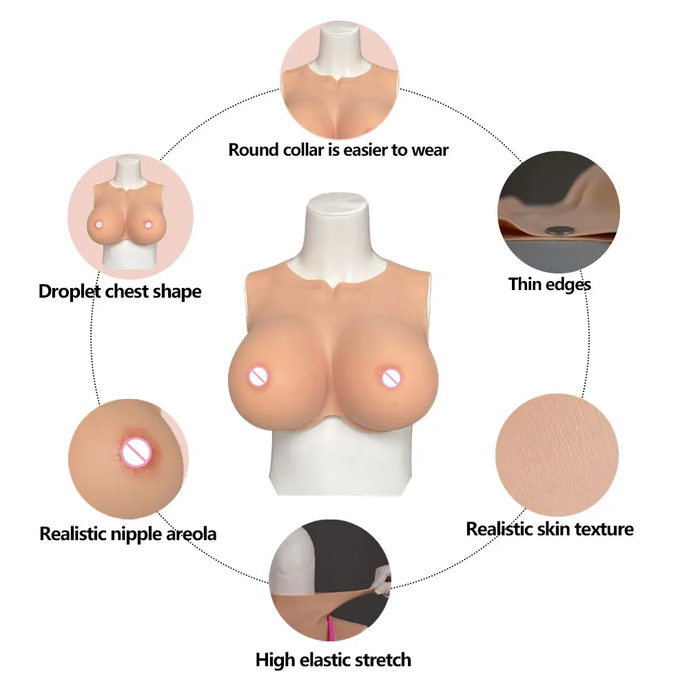 Silicone Breast Forms Bodysuit Fake Boobs Plate Realistic Nipple Areola For Cosplay Shemale Transgender Crossdressing Drag-queen