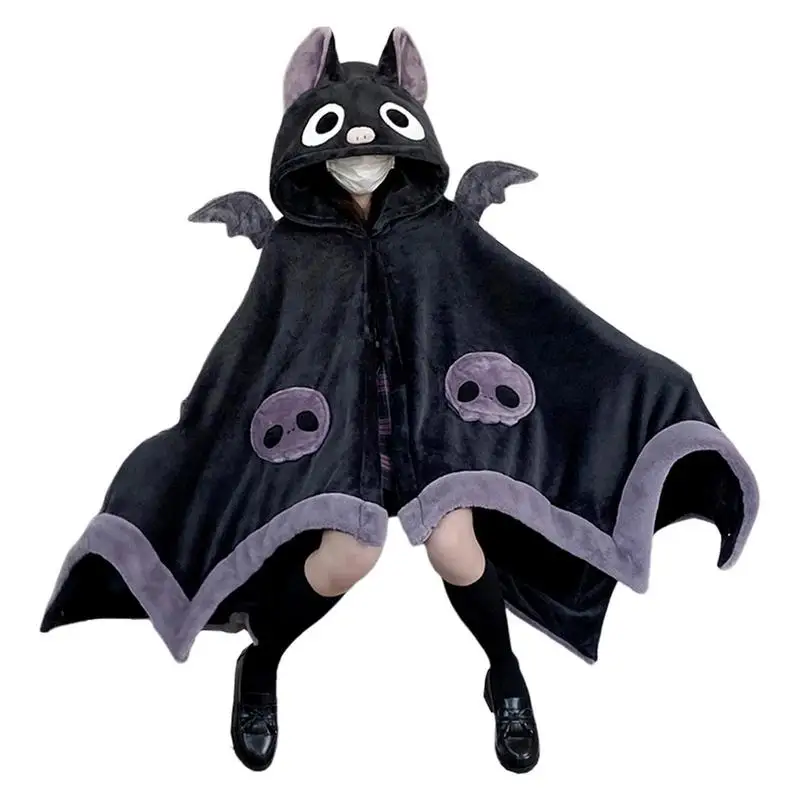 

Cute Trend Anime Bat Sleeved Blanket For Women Fluffy Kawaii Ponchos Soft Loose Cloaks Fox Cartoon Pajamas Velvet Hooded Cape