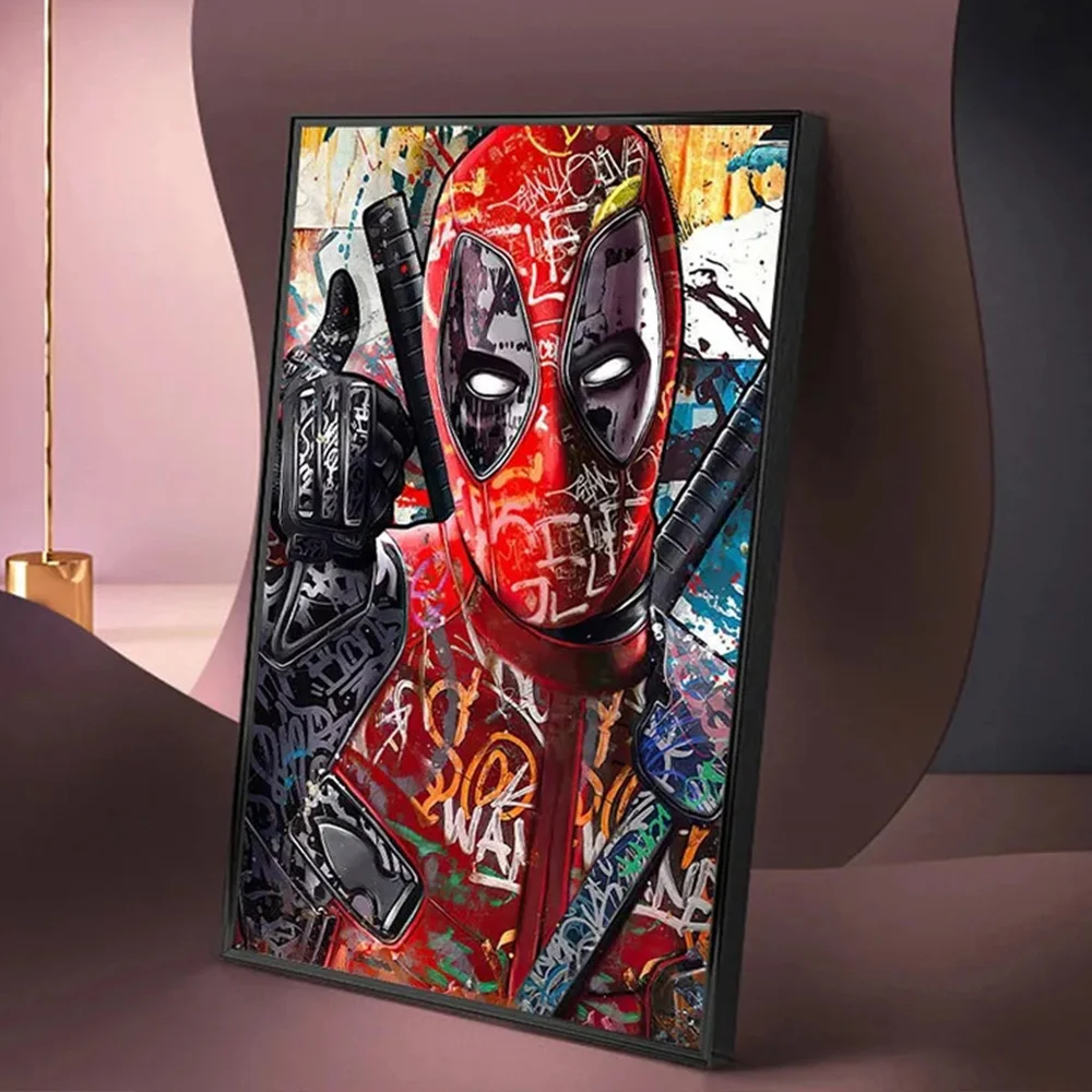 ملصقات ديدبول جرافيتي مضحكة ، فيلم أعجوبة ، لوحة قماشية خارقة ، فن جداري ، صورة كلاسيكية ، ديكور الحمام