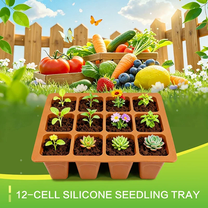 

12 Holes Silicone Seeding Tray Vegetable Planting Seedling Starters Gardening Tool for Kitchen And Home