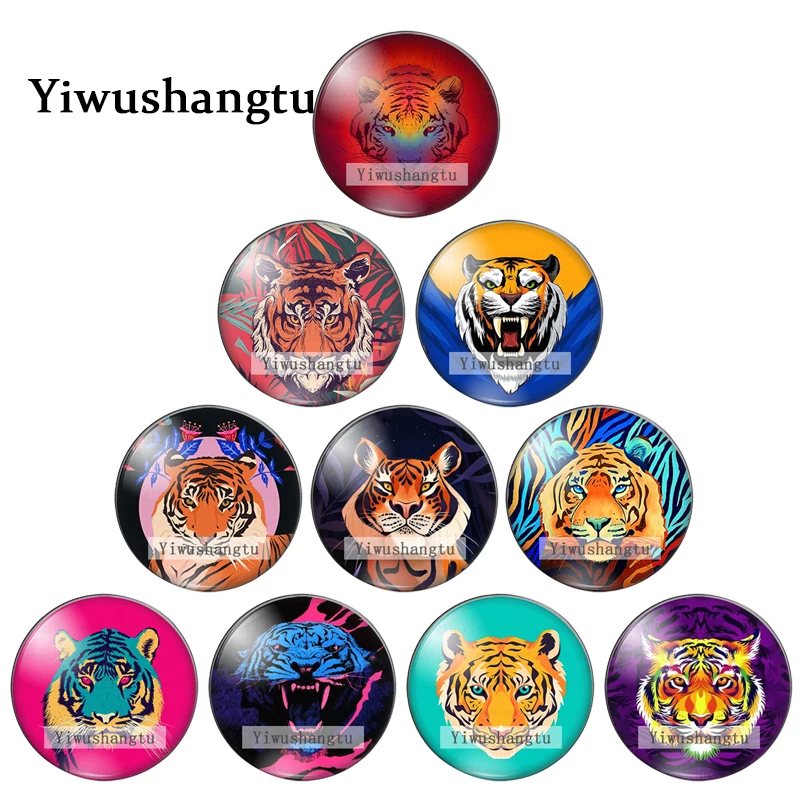 Forest Tiger Colourful animal painting 12mm/18mm/20mm/25mm Round photo glass cabochon demo flat back Making findings