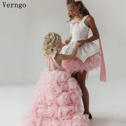 Verngo Blush Pink Tulle Girl Birthday Party Dress Halter A Line 3D Flowers Kid Dresses Princess Wedding Party Dress Customized