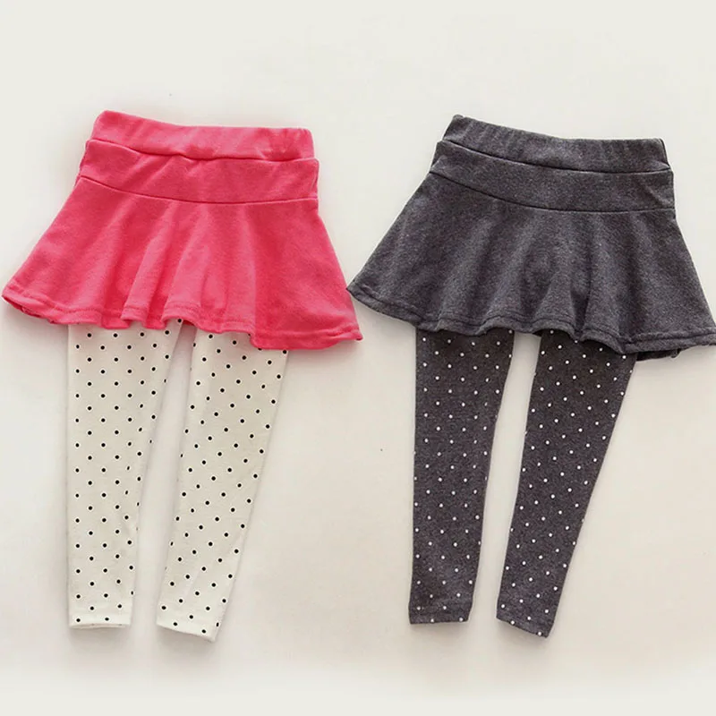 Girls Skirt Pants Skirt-pants Children Kids Trousers Leggings Pants Cotton Legging with Skirt Autumn Winter Polka Dot Cake Skirt