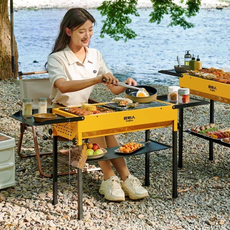Smokeless Outdoor BBQ Grill, Home Barbecue Roaster, Heavy-Duty Charcoal Grill, Tools and Accessories